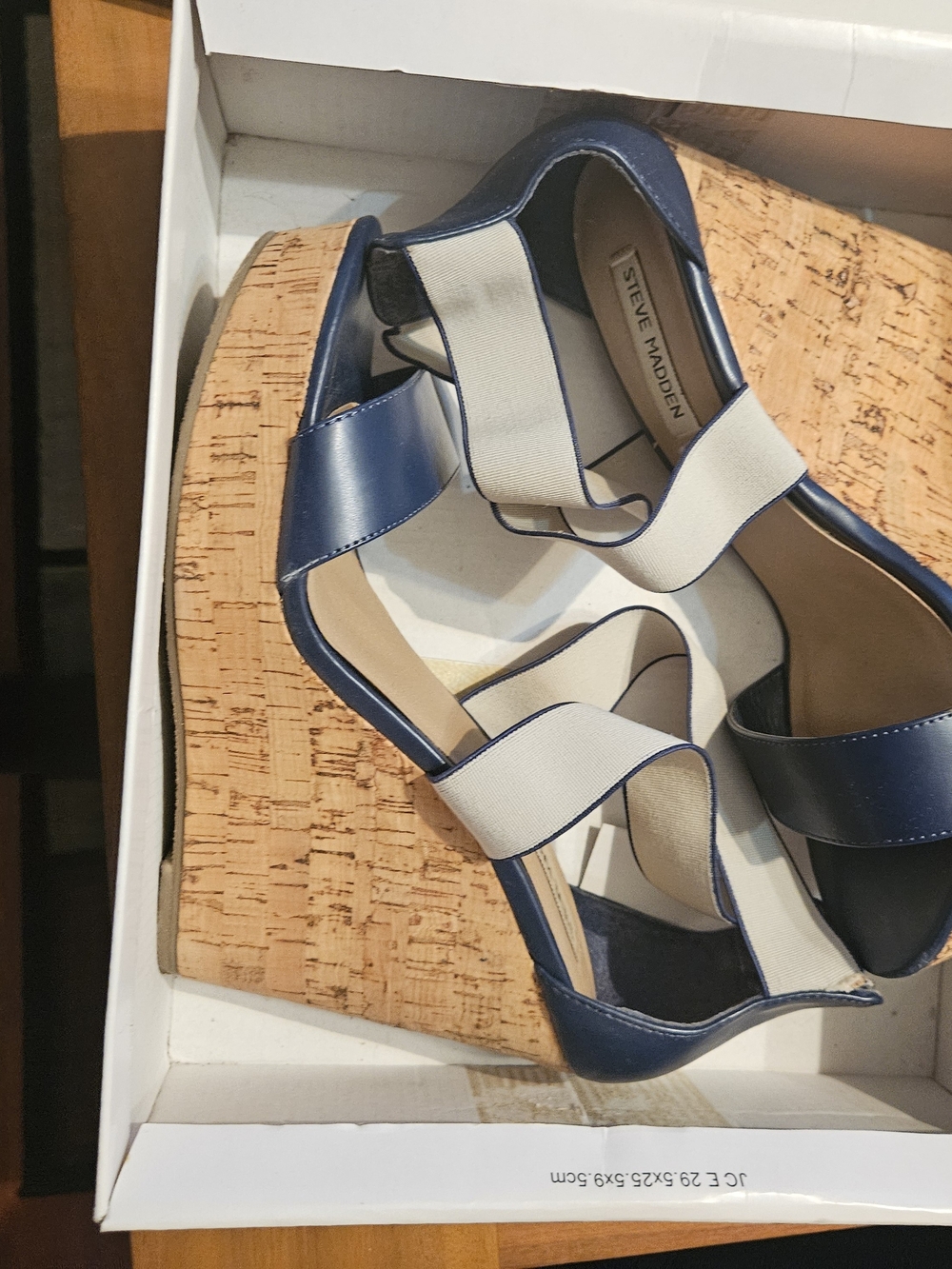 Steve Madden Navy and Cream Cork Wedge Sandals